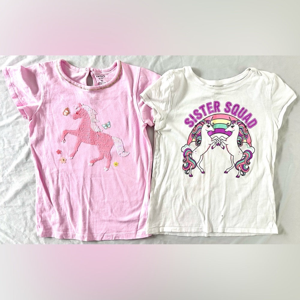 Girls Unicorn T-Shirt Bundle Size 10/12 Carter’s & Children’s Place Pink White